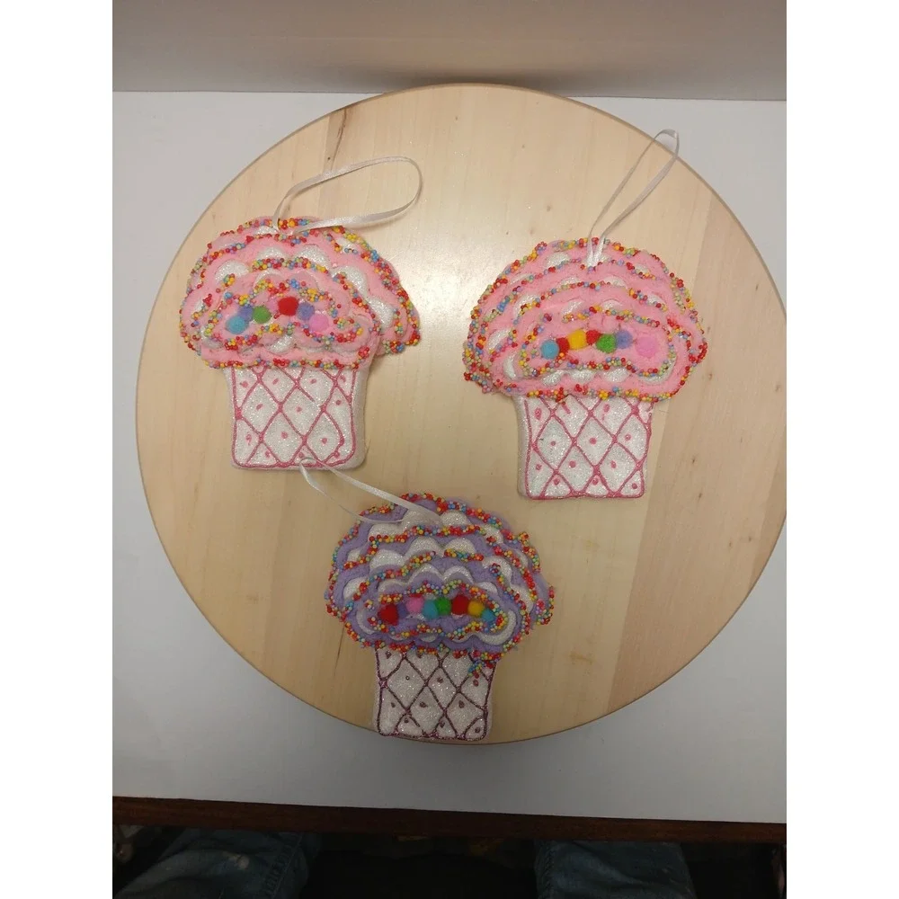 candyland theme styrofoam Cupcakes christmas ornament purple/pink 6